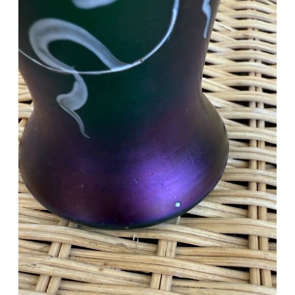 Antique 1910 Poschinger Nouveau Bohemian Green Purple Glass Vase - Picture 4 of 16